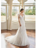 Stunning Beaded Ivory Lace Tulle Ruffled Mermaid Wedding Dress